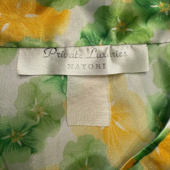VTG Private Luxuries Natori Nightgown Floral Satin Zip Front Lounge Yellow Green - Picture 5 of 5